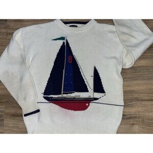 Rare Vtg Sweater Nautical Sailing Boat Preppy 80s 90s Sz L GANT Y2K Distressed